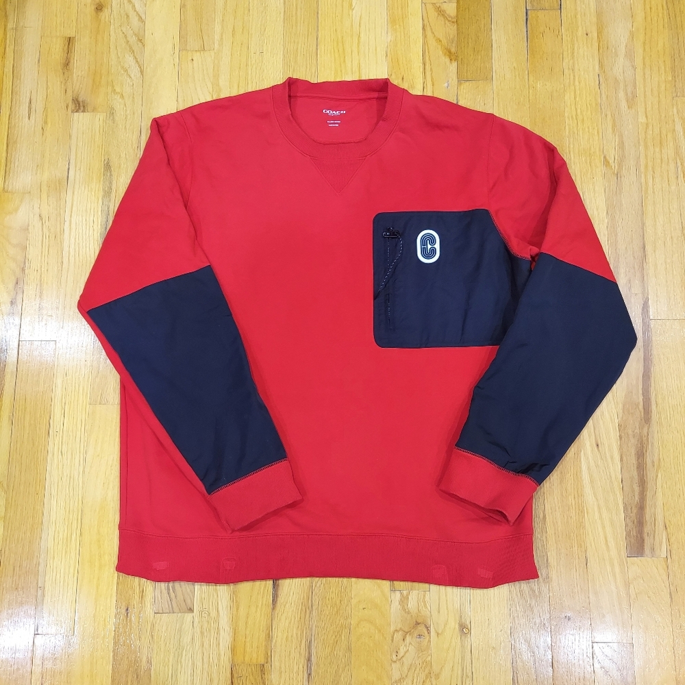 PRE-LOVED Coach Bold Red Crewneck Sweater with Black Accents (Size: XXL) - Picture 2 of 10